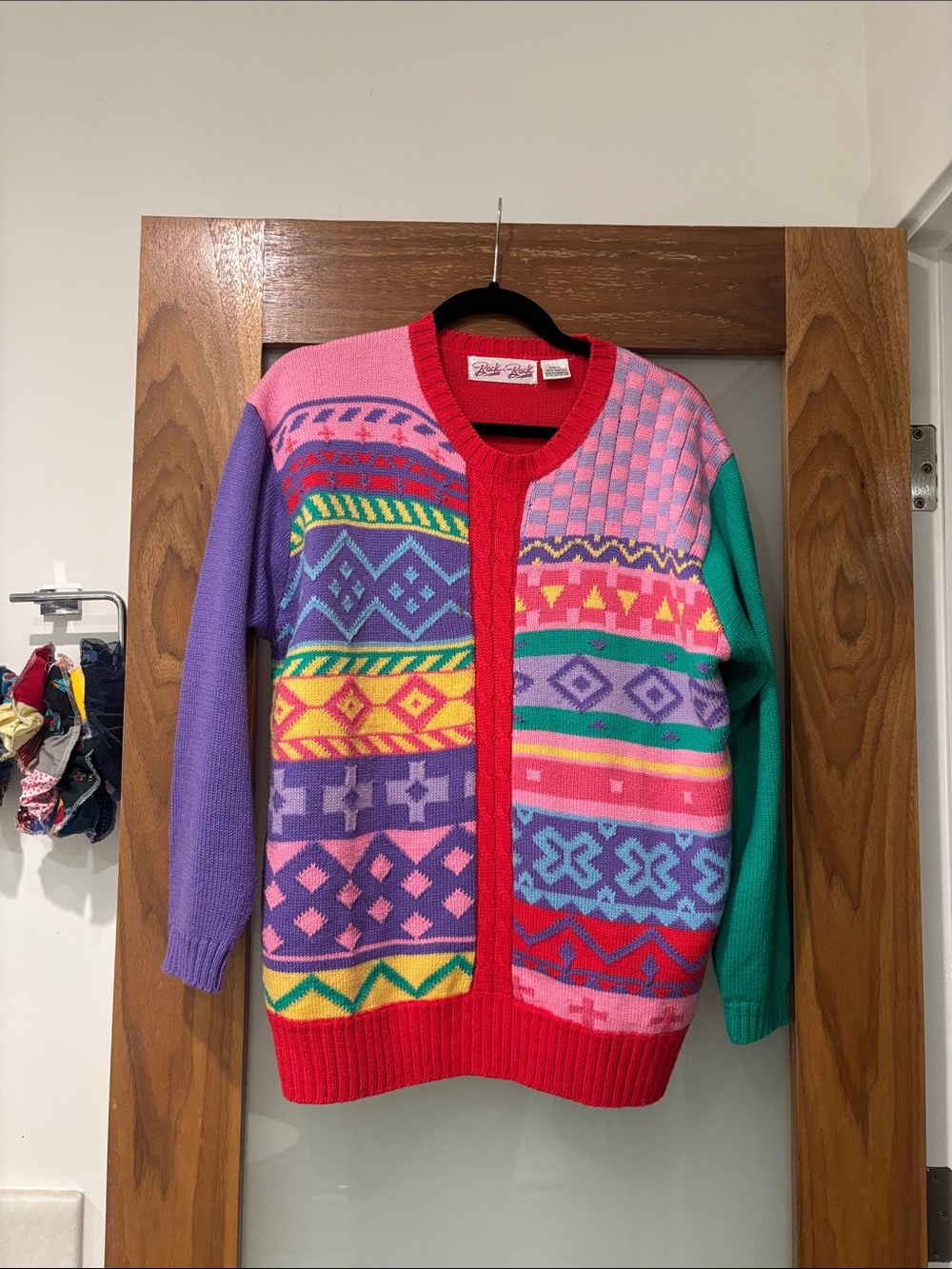 Vintage Colorblock Geometric Pastel Teacher Knit Sweater - Picture 1 of 3